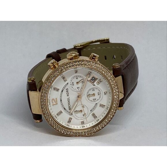 Michael Kors MK5774 Women's Brown Leather Analog White Dial Quartz Watch XX476 - Picture 7 of 12